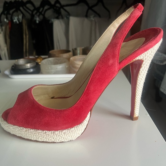 RARE Christian Louboutin vintage red suede and woven slingback heels - Picture 1 of 6